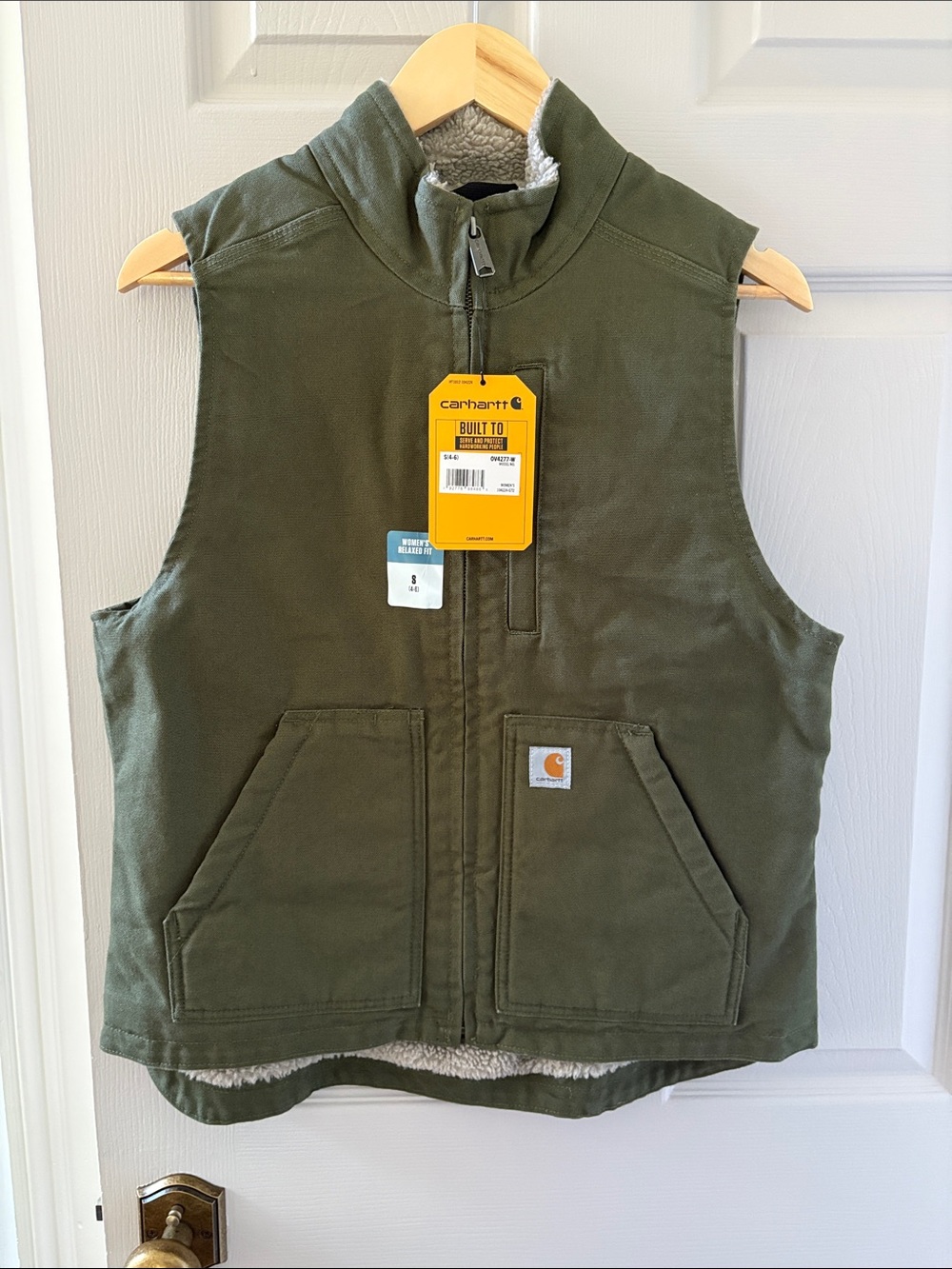 Carhartt womans Olive Green Duck Sherpa Lined Vest